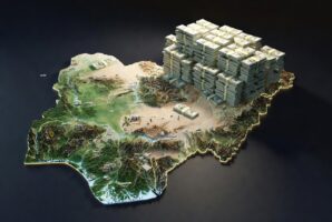 Nigeria map with stacks of dollar notes stacked on top of it – by Grok AI