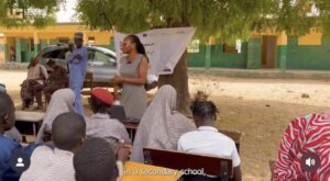 An LGCF Clinical Psychologist providing psychosocial support services to students at a school in Yola, Adamawa State.