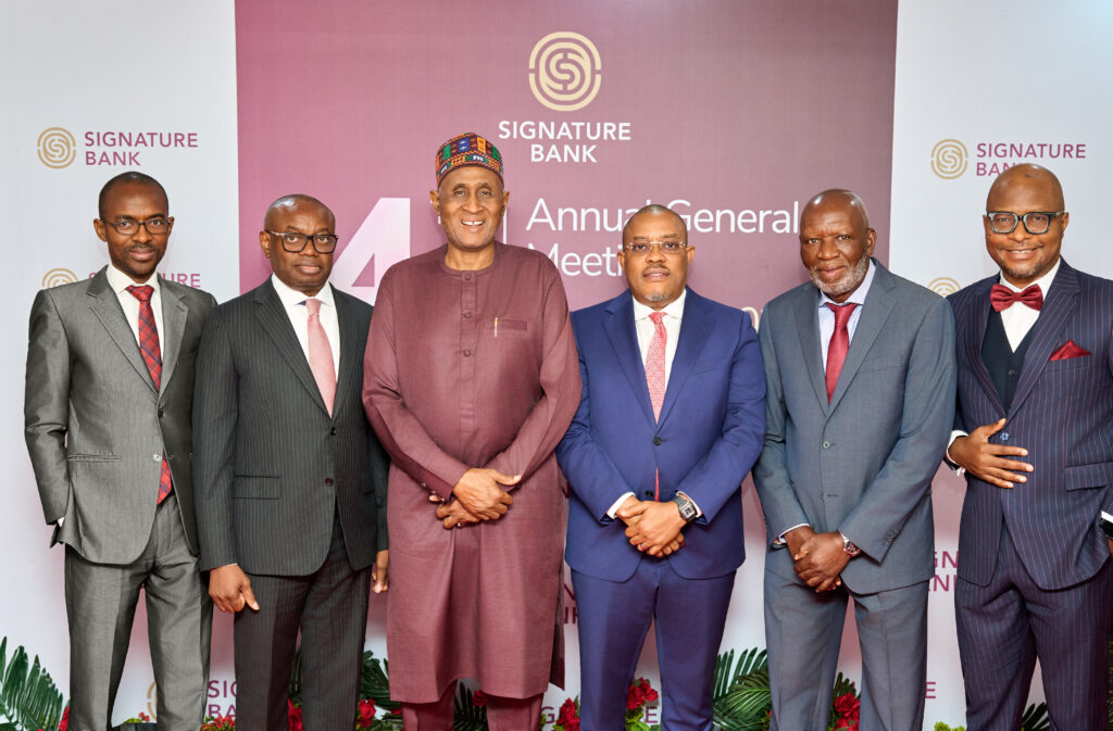 From left to right:  Jamiu Mogaji (Chief Audit Executive), Nixon Iwedu (Managing Director/Chief Executive Officer), Alhaji Tijani M. Borodo (Chairman, Board of Directors), Alex Anozie (Deputy Managing Director), Uzoma Nwankwo (Independent Non-Executive Director), Iwueze Ebere (Company Secretary)