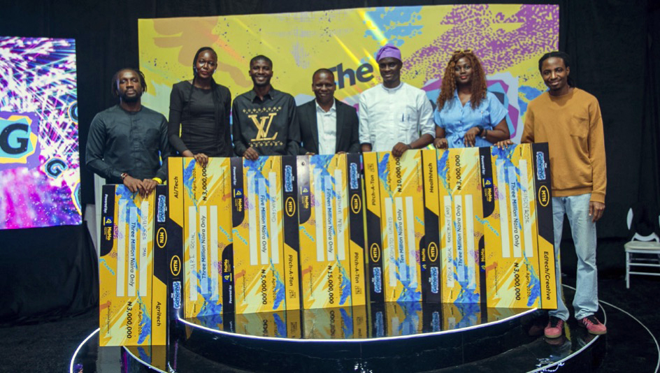 Some of the eight winning startups at The Gathering on 100 pitchathon in Lagos