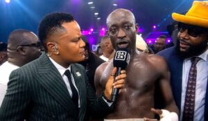 Carter Efe after boxing match with Portable