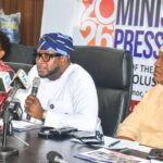 L-R: Permanent Secretary, Wealth Creation and Employment, Mrs. Lolade Aina; Commissioner for Wealth Creation and Employment, Hon. Akinyemi Bankole Ajigbotafe and the Permanent Secretary, Information and Strategy, Olanrewaju Bajulaiye at the Ministerial Press Briefing on Thursday. Demographics
