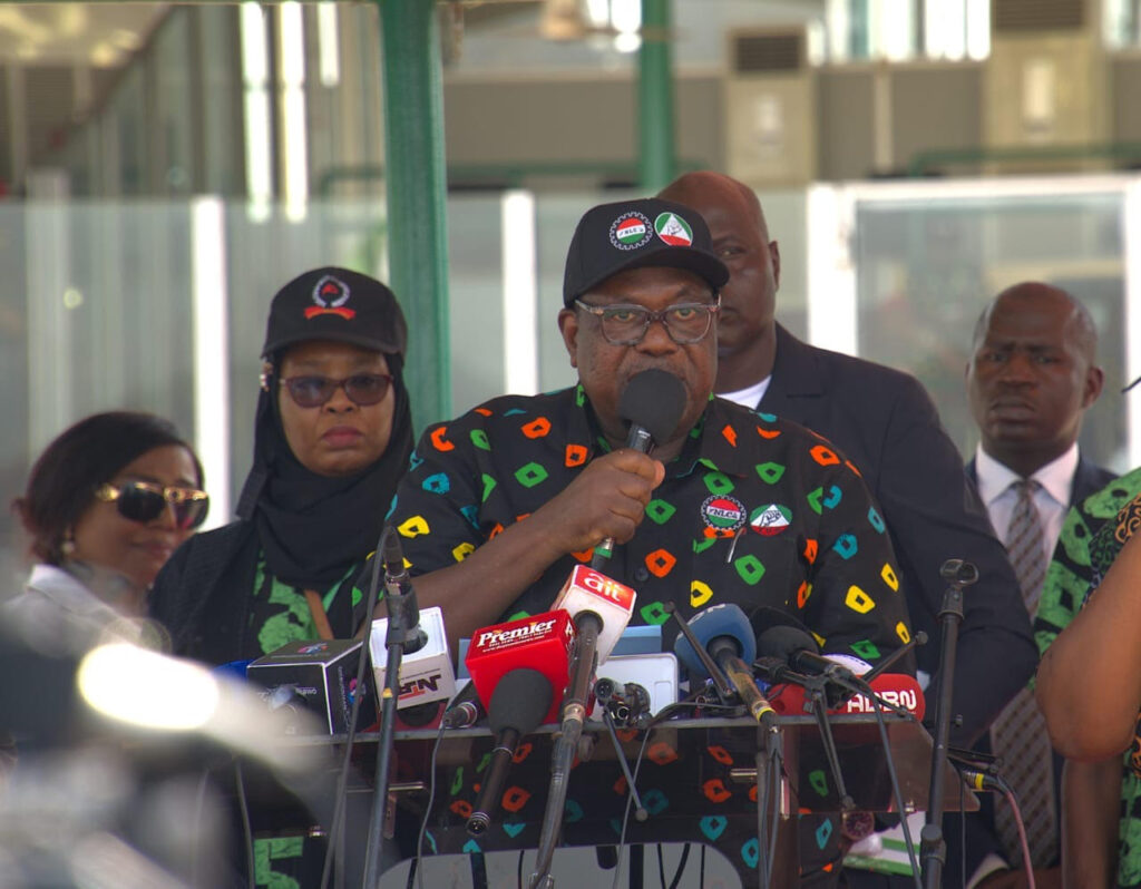 Representative of the President, Commander-In-Chief of the Armed Forces, Federal Republic of Nigeria and the Secretary to the Government of the Federation,  George Akume delivering the May Day address at Eagle Square, Abuja