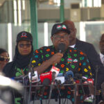 Representative of the President, Commander-In-Chief of the Armed Forces, Federal Republic of Nigeria and the Secretary to the Government of the Federation,  George Akume delivering the May Day address at Eagle Square, Abuja