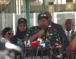Representative of the President, Commander-In-Chief of the Armed Forces, Federal Republic of Nigeria and the Secretary to the Government of the Federation,  George Akume delivering the May Day address at Eagle Square, Abuja