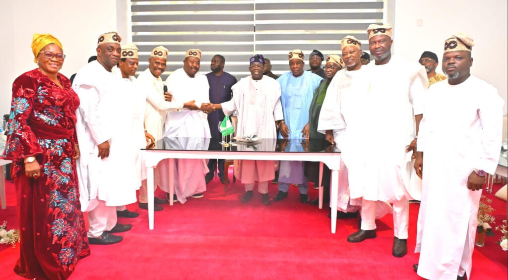 APC Oyo State Gubernatorial Candidate, Senator Sharafadeen Alli led other Candidates from Oyo State to pay a courtesy visit to President Bola Tinubu, during Sallah homage, at his residence in Ikoyi Lagos, on Saturday. (Photo credit: State House)