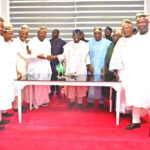 APC Oyo State Gubernatorial Candidate, Senator Sharafadeen Alli led other Candidates from Oyo State to pay a courtesy visit to President Bola Tinubu, during Sallah homage, at his residence in Ikoyi Lagos, on Saturday. (Photo credit: State House)
