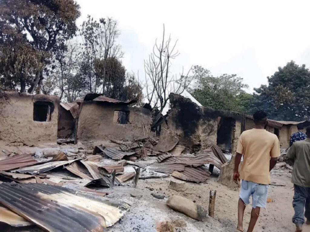 •Buildings razed by the attackers in Okporojo.