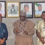 (L-R) TWG Chairman, Prof Lateef Olademije San; Minister of State for Agriculture and Food Security Sabi Abdullahi (Middle) and Director, Plant Health and Pest Control Department, Grace Iwendi, at the TWG inauguration in Abuja