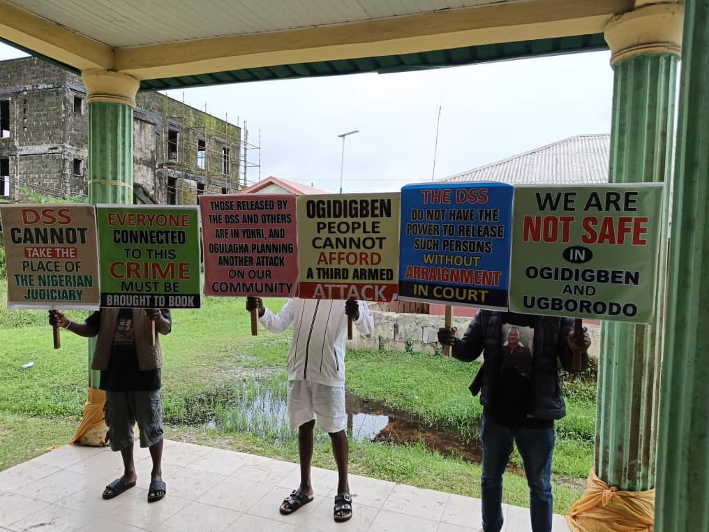 The various placards bore by the protesters