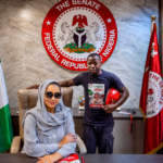 Natasha receives cyclist who rode from Kogi to Abuja to support re-election