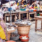 Lagos, Nigeria: Local women selling fresh fish at seafood market in Makoko area – called White Market.