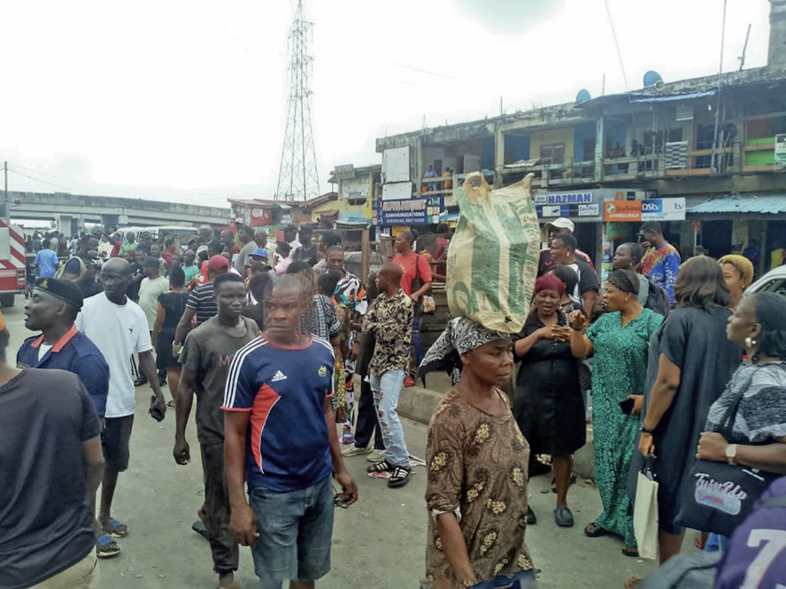A crowd at the scene