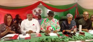 The national chairman of LP, Sen. Nenadi Usman, the Deputy Governor of Abia State Eng. Ikechukwu Emetu, the Presidential candidates Dr. Chibuzo Okereke, and the National party Secretary Obioma Iheanacho during the NEC meeting in Abuja