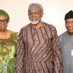 L-R: Mrs Adunni Enikanolaiye, wife of the Ambassador-designate, Chief of Staff to the President, Rt. Hon. Femi Gbajabiamila, and Minister of State-designate for Foreign Affairs, Ambassador Sola Enikanolaiye during the latter’s send forth at the State House. Wednesday, June 03, 2026