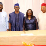 Permanent Secretary State House Temitope Peter Fashedemi, husband of the retired Director Audit, James Akintola, retired Director of Internal Audit, Mrs. Adenike Akintola, and immediate past Permanent Secretary General Services Office (GSO) in the Office of the Secretary to the Government of the Federation, High Chief (Dr) Maurice Mbaeri, during the send off ceremony in honour of four retired Directors in the State House. Thursday, June 04, 2026
