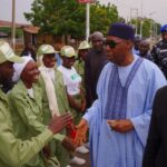 Gov Babagana Zulum with NYSC members at Biu southern Borno