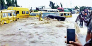 A flooded road in Lagos