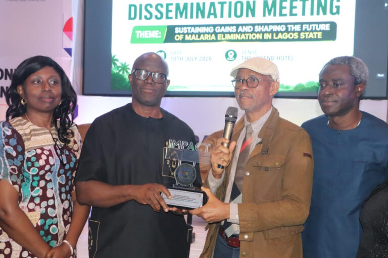 Dr. Jennifer Anyati; Omokhudu Idogho; Prof. Akin Abayomi; and Dr. Onoriode Ezire at the malaria IMPACT project dissemination meeting in Lagos