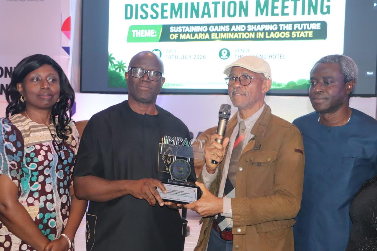 Dr. Jennifer Anyati; Omokhudu Idogho; Prof. Akin Abayomi; and Dr. Onoriode Ezire at the malaria IMPACT project dissemination meeting in Lagos