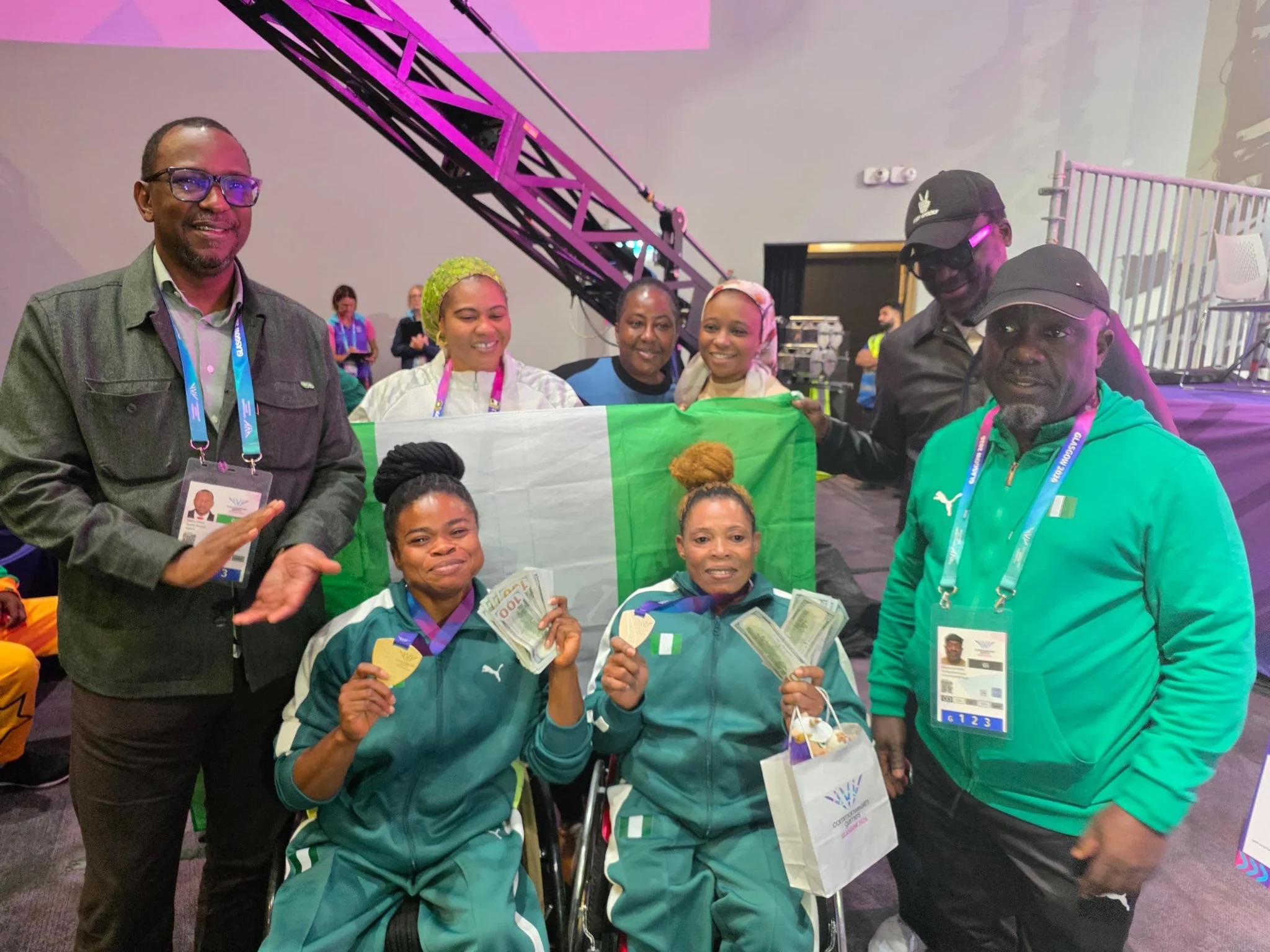 Esther Nworgu and Esther Onyema during the collection of their cash prizes from NSC team..Photo Credit- X: DaddyKunzy