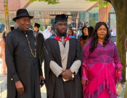 Goodluck Jonathan, Patience Jonathan and Ariwera Jonathan celebrate the latter’s graduation