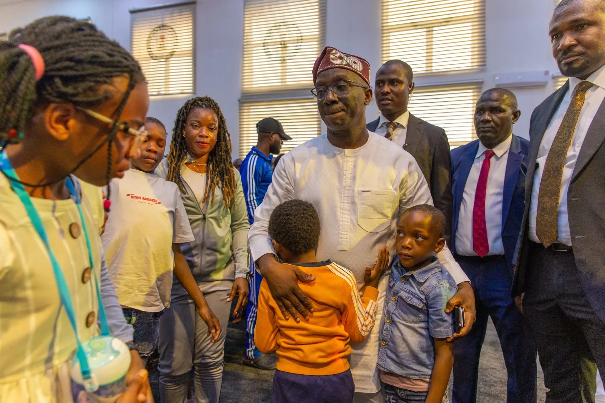 Governor Monday Okpebholo with Edo South Africa returnees at the Government House in Edo on Monday…Photo Credit- Edo Govt