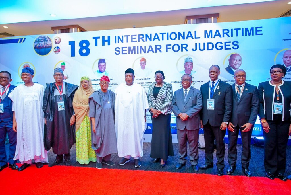Minister of Marine and Blue Economy Adegboyega Oyetola, CJN Ekekere-Ekun, SGF Sen. Akume, and other participants in Abuja on Wednesday