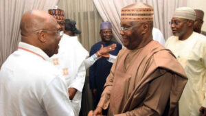 National Chairman ADC, David Mark (left), and former Vice President, Atiku Abubakar