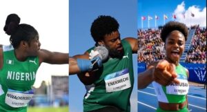 Goodness Nwachukwu, Chukwuebuka Enekwechi and Tobi Amusan