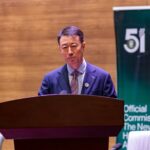 Chinese Ambassador to Nigeria, Yu Dunhai, speaking during the commissioning ceremony of the China-Aid ECOWAS Headquarter Building in Abuja.