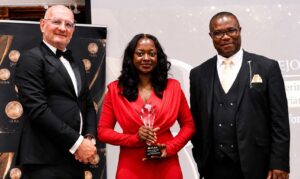 L-R: Keynote speaker for the 2026 awards ceremony; Professor Matthew Cooper (UK), Award recipient- NPF Drone Commander; CSP Omolere Adejoke, and Founder and Chair Global Leaders and Business Awards; Dr. Chuma Osuchukwu, at the 2026 GLBA ceremony, held recently in the United Kingdom.