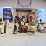 L-R: Representative of Minister of Marine and Blue, Alhaji Isiaka Adegboyega Oyetola; Prof Olu Aina; Chief Shuaib Afolabi Oyedokun; his wife and the Representative of Chief Bisi Akande, at the event.