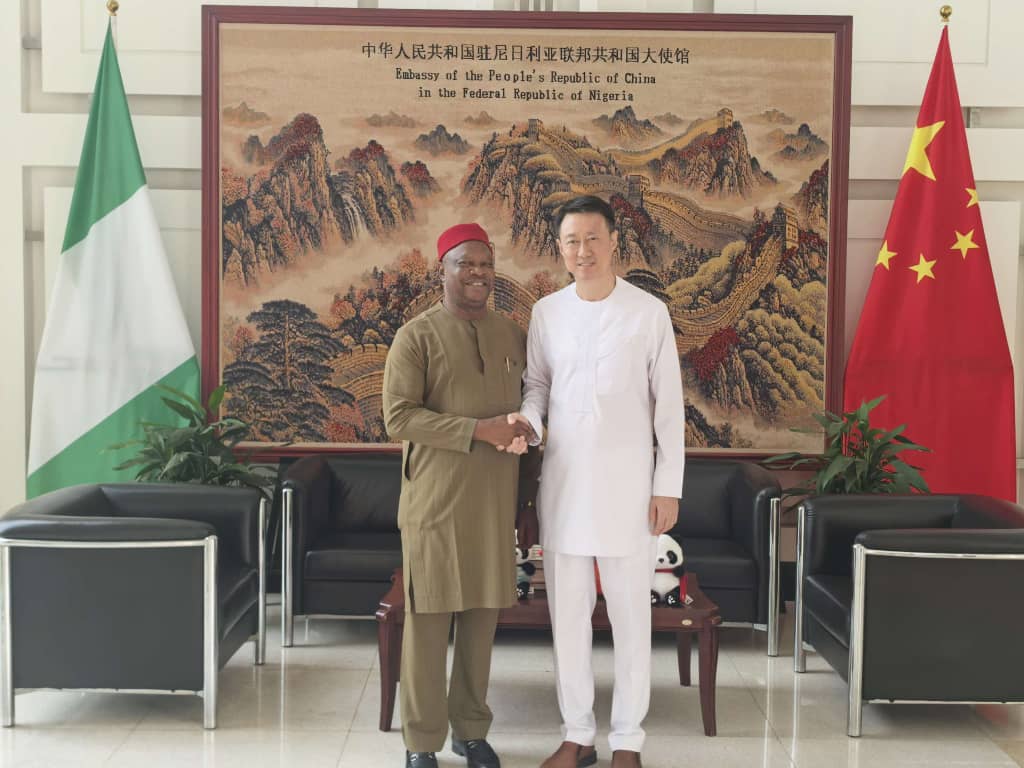 The Chinese Ambassador to Nigeria, Yu Dunhai (r), with the Vice Chairman of the Senate Committee on South East Development Commission, Senator Anthony Ani, when the Ambassador received Senator Ani in Abuja.