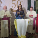 The Minister of Foreign Affairs, Ambassador Bianca Odumegwu-Ojukwu (m); the Holy See’s Secretary for Relations with States and International Organizations, Archbishop Paul Richard Gallagher (l) and the Apostolic Nuncio to Nigeria, Archbishop Michael  Crotty (r), at a reception in Abuja to commemorate the first anniversary of the election of Pope Leo XIV and the 50th anniversary of the establishment of diplomatic relations between the Holy See and Nigeria and the Visit of Gallagher to Nigeria