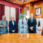 L-R Senior Adviser, Communication, Malene Kamp Jensen, UNICEF Nigeria’s Country Representative, Wafaa Saeed Abdelatef, UNICEF’s Executive Director of Mission to Nigeria Catherine Russell, First Lady of Nigeria Senator Oluremi Tinubu, Chief of Staff and Director of the Office of the UNICEF Executive Director, Mr. Ted Maly, Project Planning Officer, Maline Serrano and Executive Specialist, Office of the Executive Director UNICEF, Nabila Jamshed during the courtesy visit of the UNICEF delegation to the First Lady at the State House Abuja on Thursday 16th July, 2026