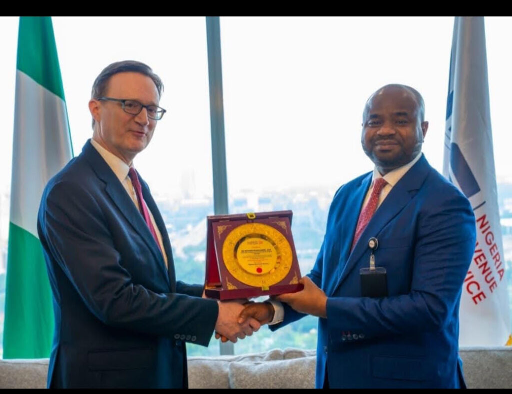 L-R: Outgoing British High Commissioner to Nigeria, Richard Montgomery and the Executive Chairman, Nigeria Revenue Service (NRS), Dr Zacch Adedeji, during Montgomery’s Farewell visit to Adedeji at the NRS Headquarters in Abuja, Tuesday, July 21, 2026