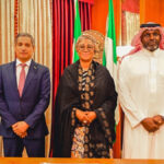 Ambassador of Kingdom of Saudi Arabia to Nigeria, Amb. Yousef Mohammed Al-Balawi, First Lady of the Federal Republic of Nigeria, Senator Oluremi Tinubu and Chief of Staff to the Ambassador of Kingdom of Saudi Arabia, Mohammed Bukar, after the Ambassadors courtesy visit to the First Lady at the State House Abuja on Thursday 30th July, 2026