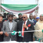 R-L: FCT Minister of State, Dr Mariya Mahmoud; Senate President, Obong Godswill Akpabio; FCT Minister, Barr Ezenwo Nyesom Wike; Managing Director, Levant Construction Limited, Mr Elie Tannous at the Commissioning of Transit Way N2, on Tuesday, July 7, 2026