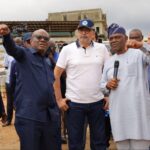 R-L: Ag. Executive Secretary, FCDA, Richard Dauda, Managing Director Arab Contractors, Mohammed Eldaros and the FCT Minister, Nyesom Wike, during the Minister’s inspection of the ongoing construction of Arterial Road N1 from Wuye District to Ring Road II in Abuja…Thursday