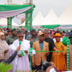L-R: Minister of State, FCT, Mariya Mahmoud, Vice President Kashim Shettima, FCT Minister, Nyesom Wike, Chairman, Senate Committee of Works, Allwell Onyesoh, Olaka Nwogu and APC National Vice President South South, Victor Gaidom during the commissioning of Collector Road CO1 linking the Body of Benchers, Nile and Baze Universities in the Institution and Research District, Abuja on Wednesday