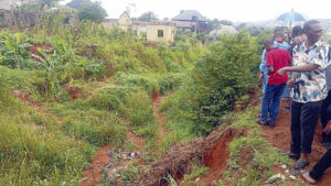 •The ravaging gully erosion at Ogbeudo:GTC road, Umusiome, Nkpor, Anambra State