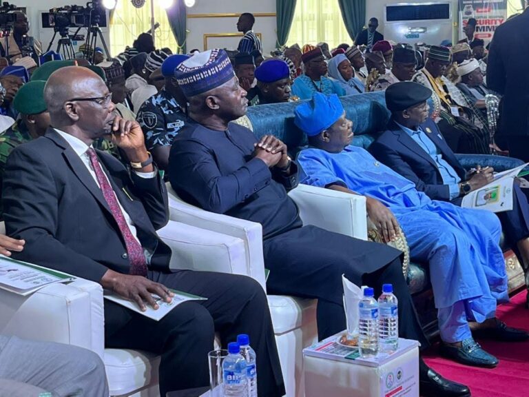 The Governor of Nasarawa State, Engr Abdullahi Sule, the Minister of Defense, Gen. Christopher Musa rtd, The SGF, Sen. George Akume and Benue State Governor Rev Fr Hyacinth Alia during the summit in Government House Makurdi