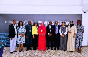 *Nigeria’s Delegation to the 31st Session of the International Seabed Authority:* The Permanent Secretary, Federal Ministry of Marine & Blue Economy, FMMBE, Mrs. Fatima Sugra Tabi’a Mahmood, (5th left), Director, Marine Abiotic Resources, FMMBE, Mrs. Angela Okereke (4th left), Director-General, Nigerian Maritime Administration & Safety Agency, Dr. Dayo Mobereola (6th left) with other delegates.