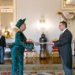 Nigeria’s newly appointed Ambassador to Portugal, Erelu Angela Adebayo, presenting her Letters of Credence to Portuguese President António José Seguro