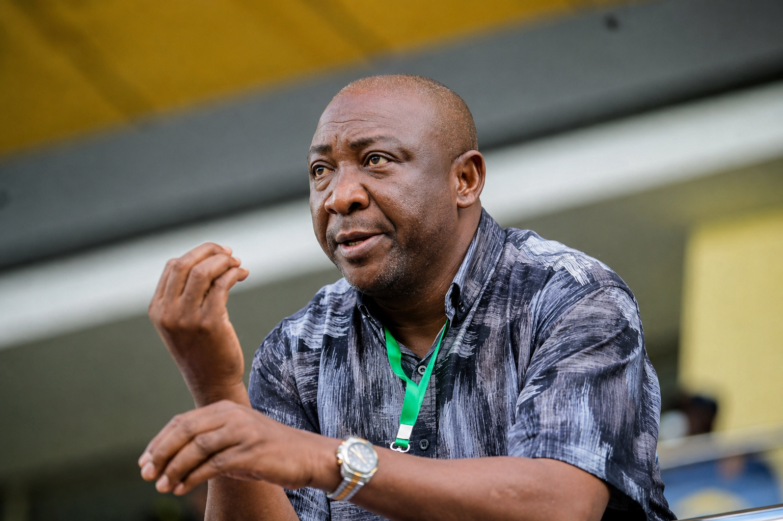Ibrahim Musa Gusau, President of the Nigeria Football Federation (NFF), attends the men’s final of the 2025 President Federation Cup between Kwara United FC and Abakaliki FC at Mobolaji Johnson Arena in Lagos, Nigeria, on June 28, 2025. Kwara United wins 4-3 on penalties after a goalless draw in regulation time. (Photo by Adekunle Ajayi)