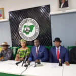 Sir Arthur Jarvis, PDP gubernatorial candidate addressing the press alongside other chieftains of the party