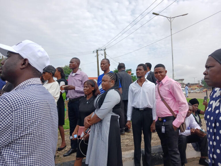 Some of the protesters at the Assembly gate