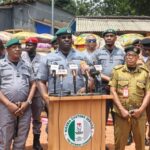 The Acting Customs Area Controller in charge of Ogun 1 Area Command, Oladapo Afeni, briefing reporters on the seizure made by the operatives of the commands