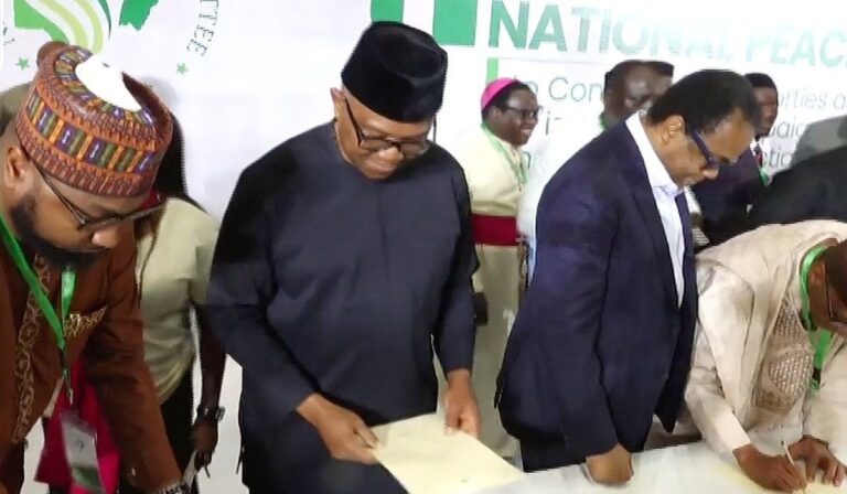 Peter Obi, others sign peace accord in Abuja